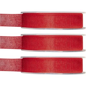 3x Hobby/decoratie rode organza sierlinten 1,5 cm/15 mm x 20 meter - Cadeaulint organzalint/ribbon - Striklint linten rood