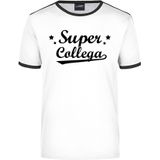 Super collega wit/zwart ringer t-shirt voor heren - Afscheid/verjaardag cadeau shirt