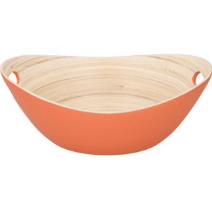 Oranje serveer schaal van bamboe 27 cm - Fruitschaal van bamboe oranje - Keuken accessoires