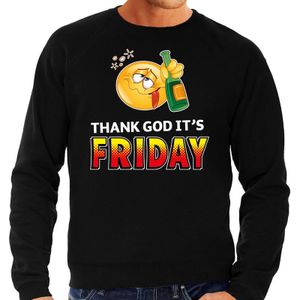 Funny emoticon sweater Thank God its friday zwart voor heren -  Fun / cadeau trui
