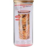 Voorraadpot/bewaarpot Foodking - 2x - borosilicaat glas - 1250 ml - glas/hout - D9.5 x H21 cm - voedsel bewaren