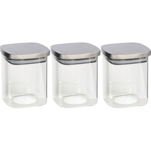 Gerim - Voedsel/etenswaren 3x voorraadpotten 1100ml glas en RVS deksel