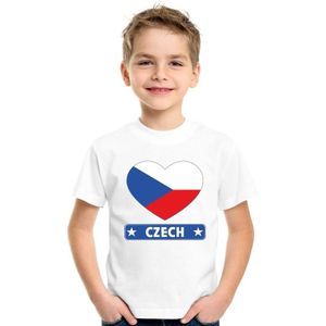 Tsjechie kinder t-shirt met Tsjechische vlag in hart wit jongens en meisjes