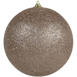 2x Champagne grote decoratie glitter kerstballen 25 cm - hangdecoratie / boomversiering glitter kerstballen