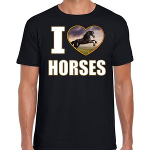 I love horses t-shirt met dieren foto van een zwart paard zwart voor heren - cadeau shirt paarden liefhebber