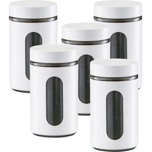 8x Witte voorraadblikken/potten met venster 900 ml - Keukenbenodigdheden - Bewaarpotten/voorraadpotten - Voedsel bewaren