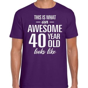 Awesome 40 year - geweldige 40 jaar cadeau t-shirt paars heren -  Verjaardag cadeau