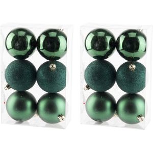 36x stuks kerstballen 8 cm donkergroen kunststof - Mat/glans/glitter - Onbreekbare plastic kerstballen - Kerstversiering