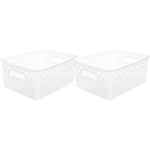 5Five Opbergmand/box van kunststof - 2x - wit - 19 x 25 x 10 cm - 4 liter