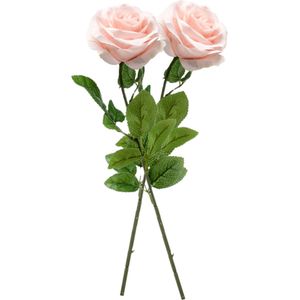 2x Perzik roze rozen Marleen kunstbloemen 63 cm - Woondecoratie/accessoires - Kunstbloemen - Nepbloemen - Kunsttakken - Roos/rozen