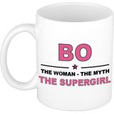 Naam cadeau Bo - The woman, The myth the supergirl koffie mok / beker 300 ml - naam/namen mokken - Cadeau voor o.a  verjaardag/ moederdag/ pensioen/ geslaagd/ bedankt