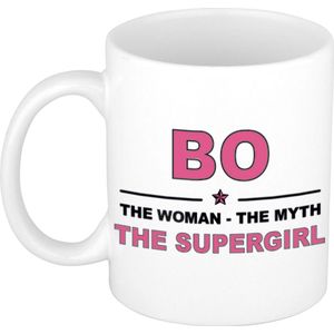 Naam cadeau Bo - The woman, The myth the supergirl koffie mok / beker 300 ml - naam/namen mokken - Cadeau voor o.a  verjaardag/ moederdag/ pensioen/ geslaagd/ bedankt