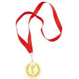 12x stuks sportprijzen - Gouden medailles eerste prijs aan rood lint