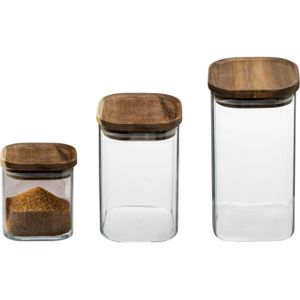 Secret de Gourmet - Keuken voorraadbussen/potten glas/hout set 3x stuk