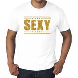 Grote maten Sexy t-shirt - wit met gouden glitter letters - plus size heren