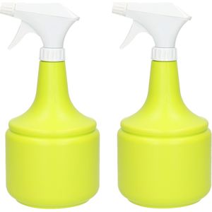 2x Plantenspuiten/waterspuiten 1 liter lime groen - Waterverstuivers/watersproeiers - Desinfectiespray houder - Plantenverzorging