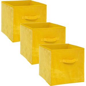 Set van 3x stuks opbergmand/kastmand 29 liter geel polyester 31 x 31 x 31 cm - Opbergboxen - Vakkenkast manden