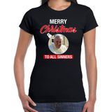 Paus Franciscus Merry Christmas sinners fout Kerst shirt - zwart - dames - Kerst  t-shirt / Kerst outfit