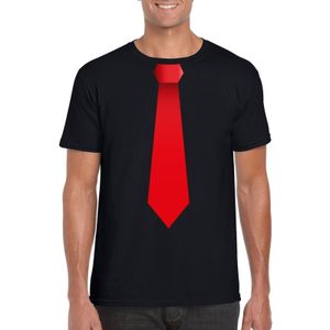 Zwart t-shirt met rode stropdas heren