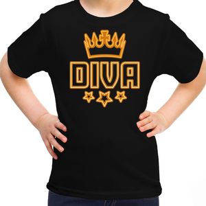 Bellatio Decorations koningsdag t-shirt - diva - voor meisjes - zwart met oranje