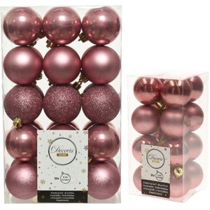 Kerstversiering kunststof kerstballen oud roze 4-6 cm pakket van 46x stuks - Kerstboomversiering
