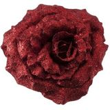 Kerstboom bloemen op clip - 2x stuks - rood glitter - kunststof - 18 cm