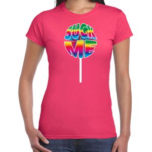 Bellatio Decorations Gay Pride shirt - suck me - regenboog - dames - roze