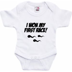 I won my first race tekst baby rompertje wit jongens en meisjes - Kraamcadeau - Babykleding