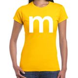 Letter M verkleed/ carnaval t-shirt geel voor dames - M en M carnavalskleding / feest shirt kleding / kostuum