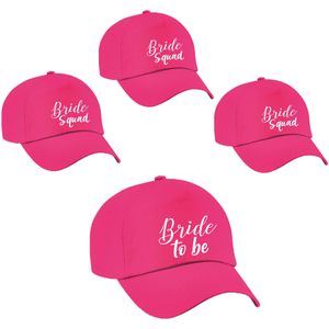 Vrijgezellenfeest dames petjes sierlijk - 1x Bride to Be roze + 5x Bride Squad roze - Vrijgezellen vrouw accessoires/ artikelen