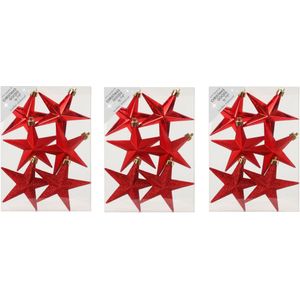 24x stuks kunststof kersthangers sterren rood 10 cm kerstornamenten - Kunststof ornamenten kerstversiering