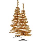 2x stuks kleine goud kerstbomen van 90 cm van kunststof met voet - Mini boompjes voor kinderkamer/kantoor