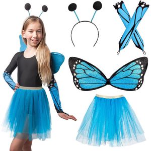 Boland Verkleed set vlinder - 4-delig - blauw - kinderen - Carnavalskleding/accessoires