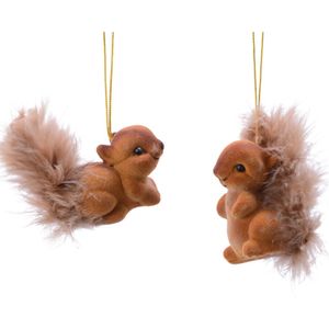 2x Bruine eekhoorns kerstversiering hangdecoraties 6 cm - Kerstversiering/kerstdecoratie - Eekhoorn kerstboomhangers.
