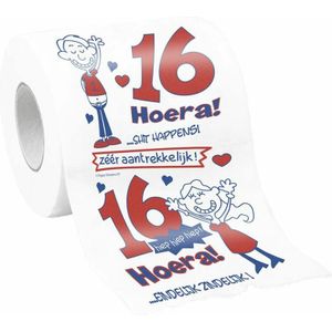 Cadeau toiletpapier/wc-papier rol 16 jaar - 16e verjaardag - Verjaardagscadeau - decoratie/versiering