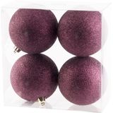 Kerstversiering set kerstballen in het aubergine roze 6 - 8 - 10 cm pakket - 62x stuks - mat/glans/glitter mix