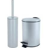 Spirella Badkamer/toilet accessoires set - WC-borstel en pedaalemmer 5L - metaal - ijsblauw