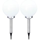 Set van 4x stuks solar tuinlampen/prikspots bol op zonne-energie 30 cm - Prikspots tuinverlichting