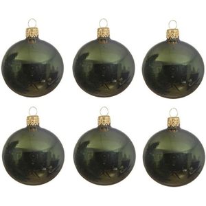 6x Donkergroene glazen kerstballen 6 cm - Glans/glanzende - Kerstboomversiering donkergroen