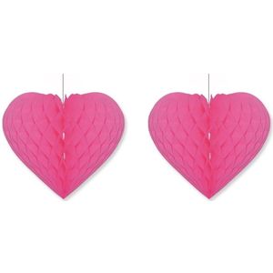 4x stuks fuchsia roze decoratie hartjes 28 cm - Feestartikelen/versiering