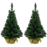 4x stuks volle kleine/mini kerstbomen groen in jute zak 45 cm - Kunst kerstbomen / kunstbomen