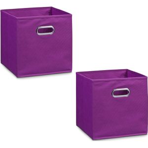 2x Paarse opbergmanden/kastmanden 28 x 28 cm - Zeller - Woondecoratie/accessoires - Kinderkamer manden - Speelgoed manden - Decoratiemanden - Opbergmanden/opruimmanden - Opbergers