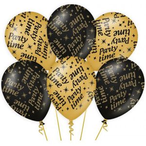 24x stuks verjaardag feest ballonnen Party Time thema geworden zwart/goud 30 cm - Feestartikelen/versiering