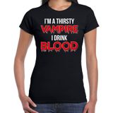 Thirsty vampire halloween verkleed t-shirt zwart - dames - vampier - horror shirt / kleding / kostuum