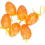 18x stuks Pasen/paas hangdecoratie paaseieren oranje 6 cm. Pasen versieringen thema/paastakken decoratie eieren