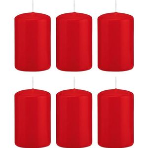 6x Rode cilinderkaarsen/stompkaarsen 5 x 8 cm 18 branduren - Geurloze kaarsen - Woondecoraties