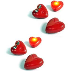 Set van 8x stuks knipperende hartjes broche rood 4 cm met lampje/lichtje - Valentijn/Huwelijk toppers