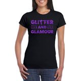 Toppers in concert Zwart Glitter and Glamour t-shirt met paarse glitter letters dames - VIP/glamour kleding