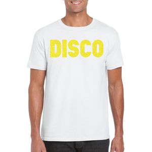 Bellatio Decorations Verkleed T-shirt heren - disco - wit - geel glitter - jaren 70/80 - carnaval