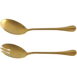 2-delig RVS sla bestek/couvert goud 21,5 cm - Salade/sla opscheplepels - Sla lepel en vork - Keukengerei